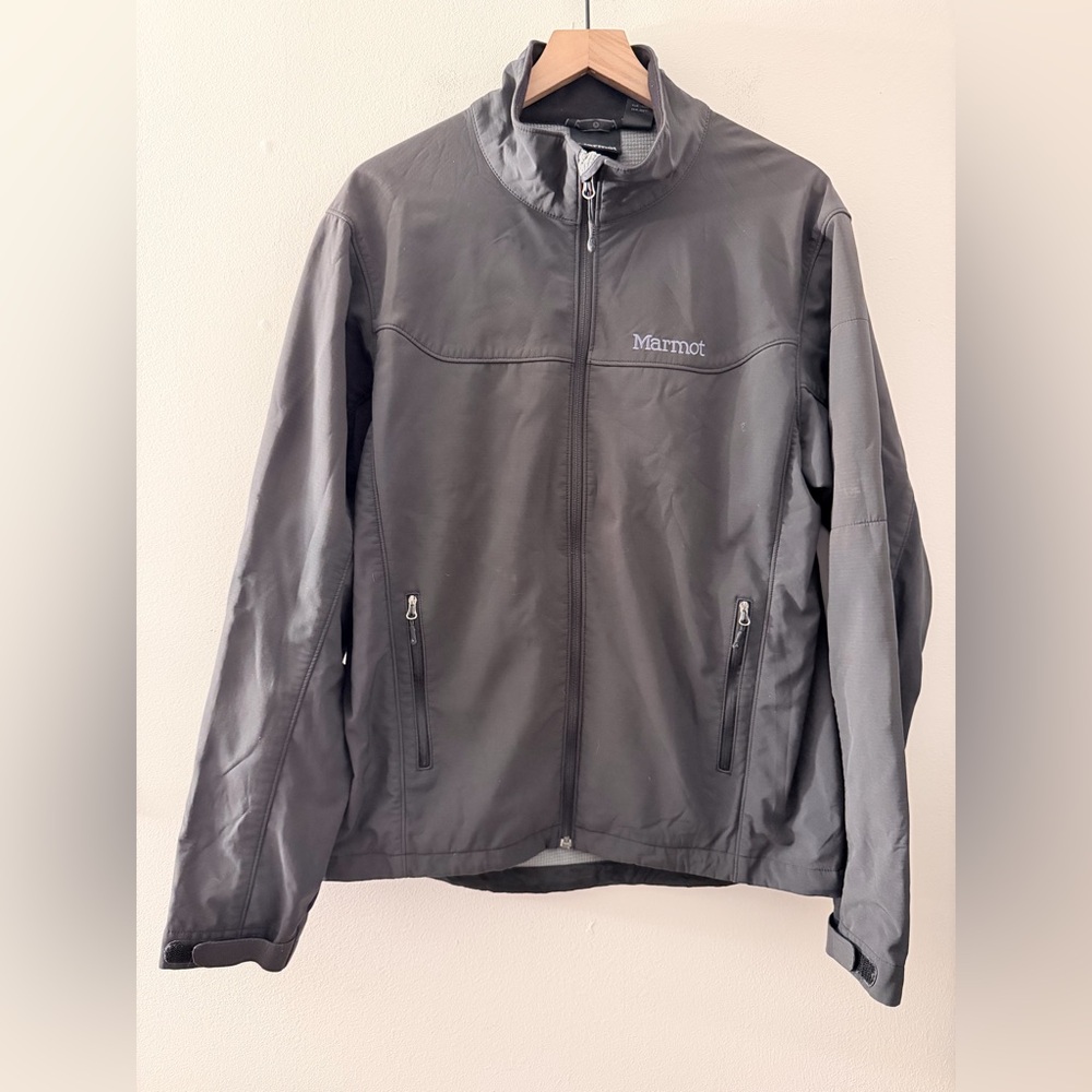 MARMOT Size L Mens Black Full Zip Stand Collar Zip Pocket Softshell Jacket